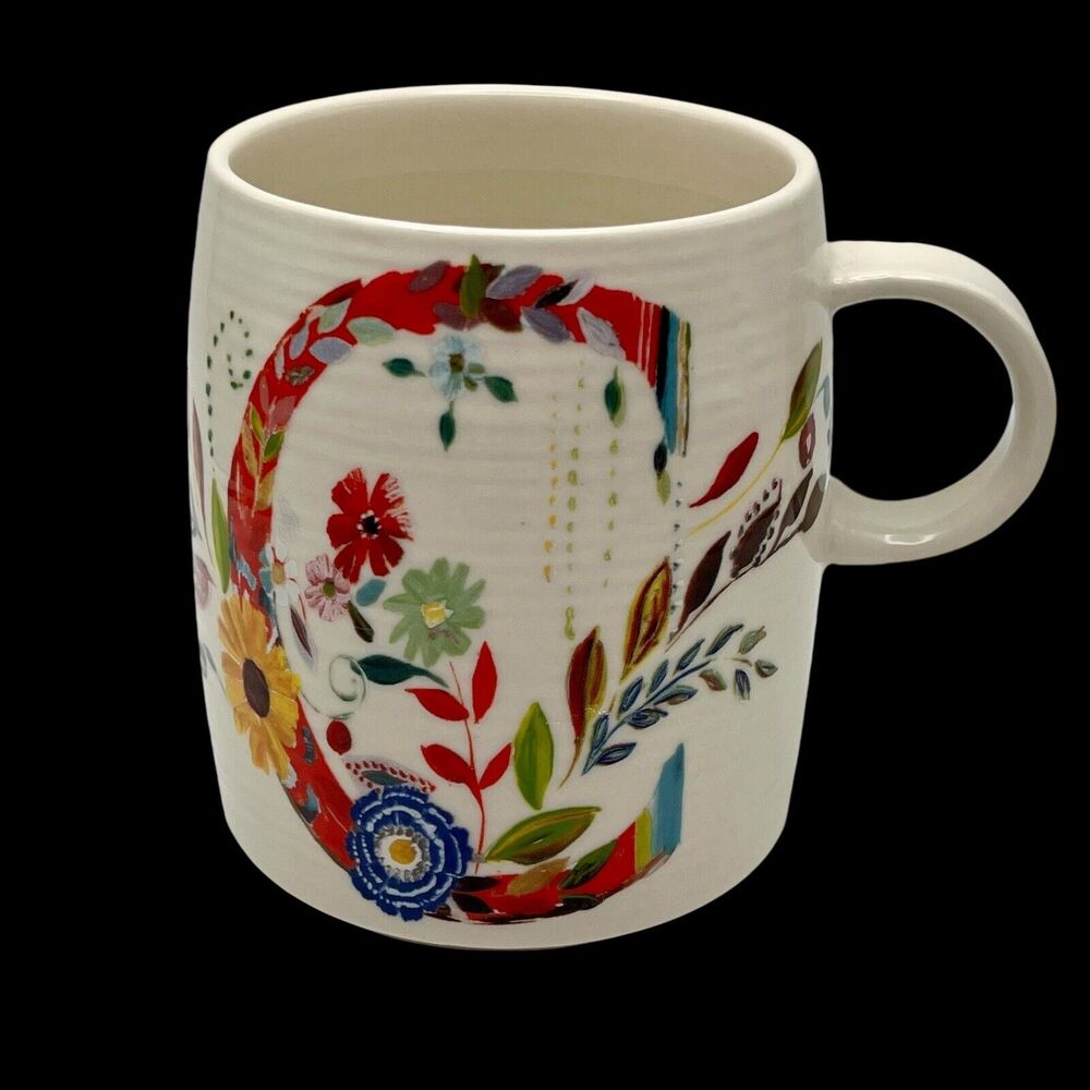 Anthropologie Starla Halfmann Letter C Floral Mug Cup Coffee Tea Petal Palette